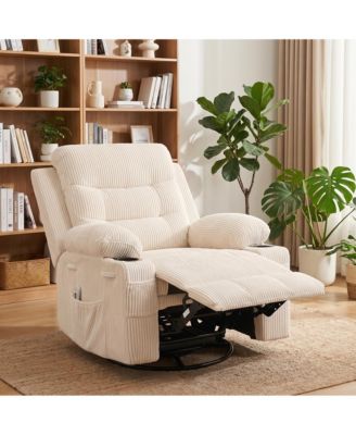 Oversized Swivel Recliner with Massage and Heat, 360 degrees Rocking Recliner, Wide Seat, Ergonomic Sofa, Supports 400 Lbs