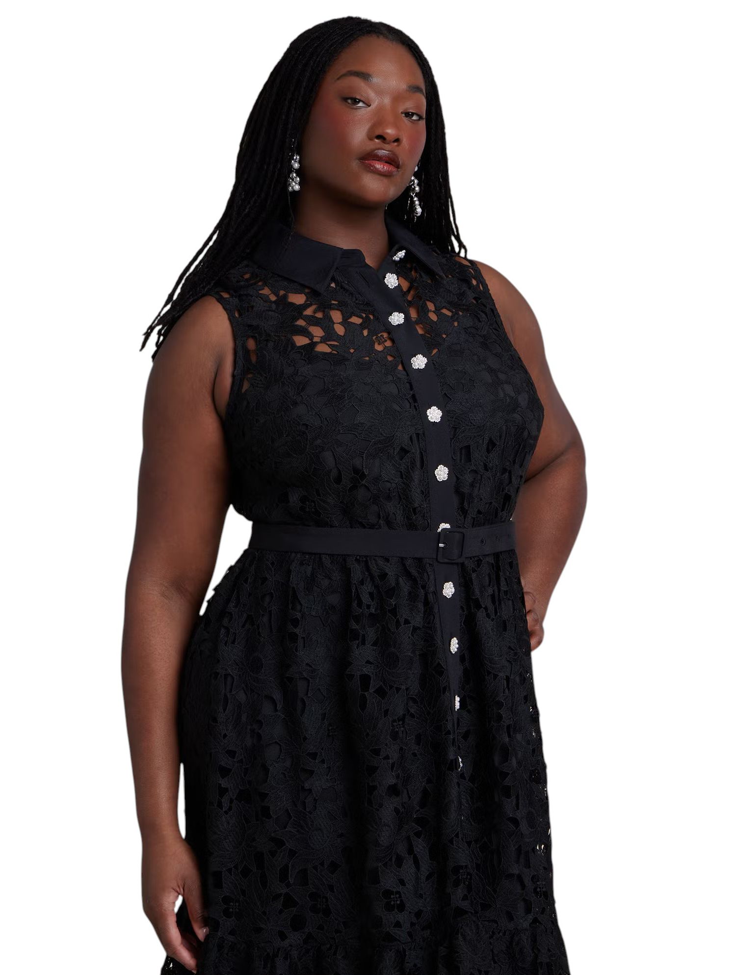 Women's Lace Dress With Buttons and Collar