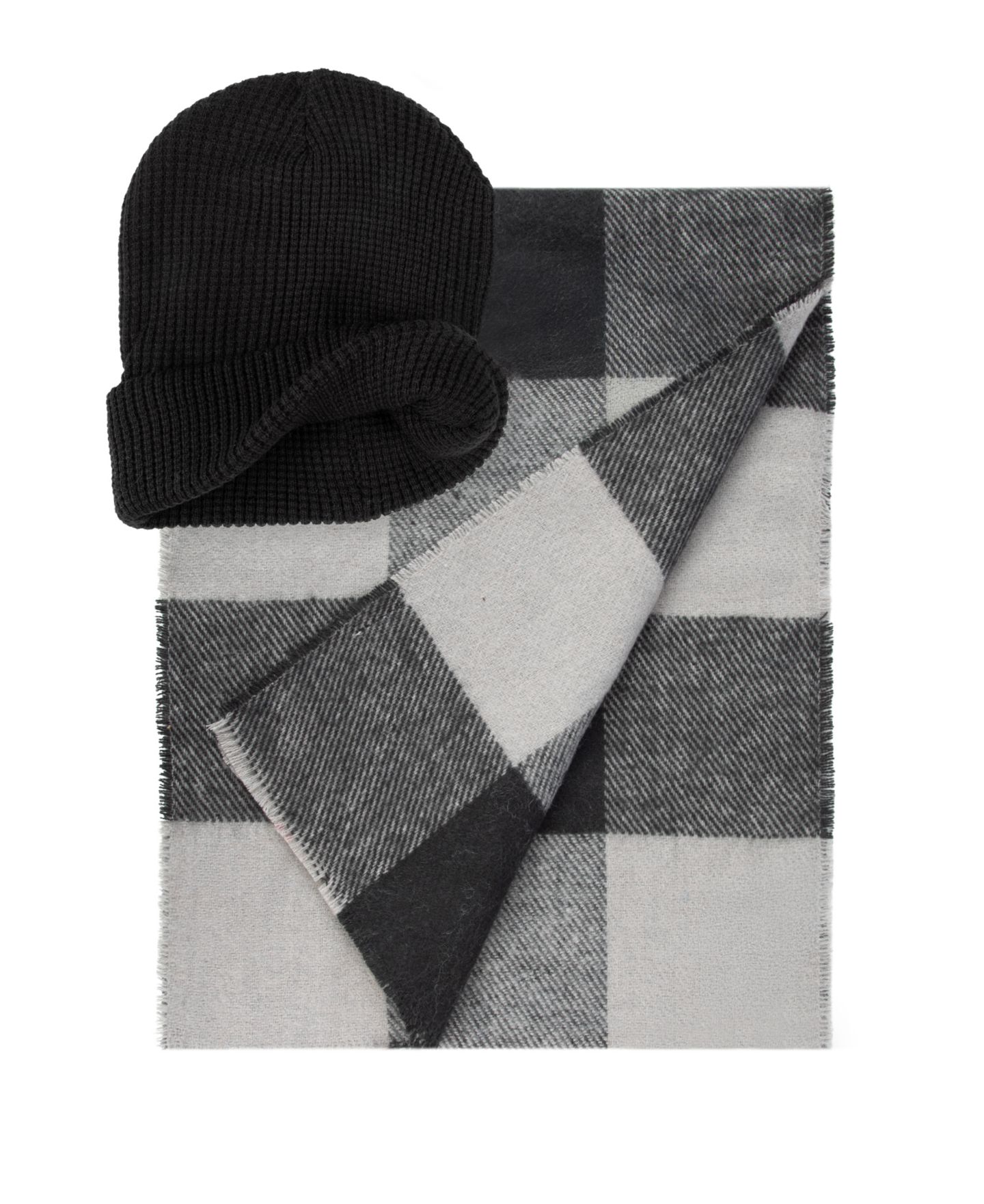 Мужские комплекты Levi's Waffle Knit Beanie & Buffalo Plaid Scarf, 2-Piece Set, цвет: Чёрный — фото 2