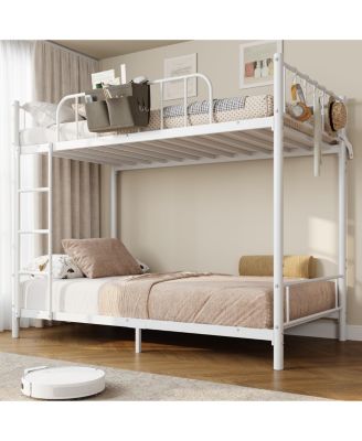 Metal Bunk Bed Twin Over Twin with Ladder, Guardrail, Storage Bag, 2-in-1 Convertible Frame with Steel Slats, Space-Saving Design, Bedroom