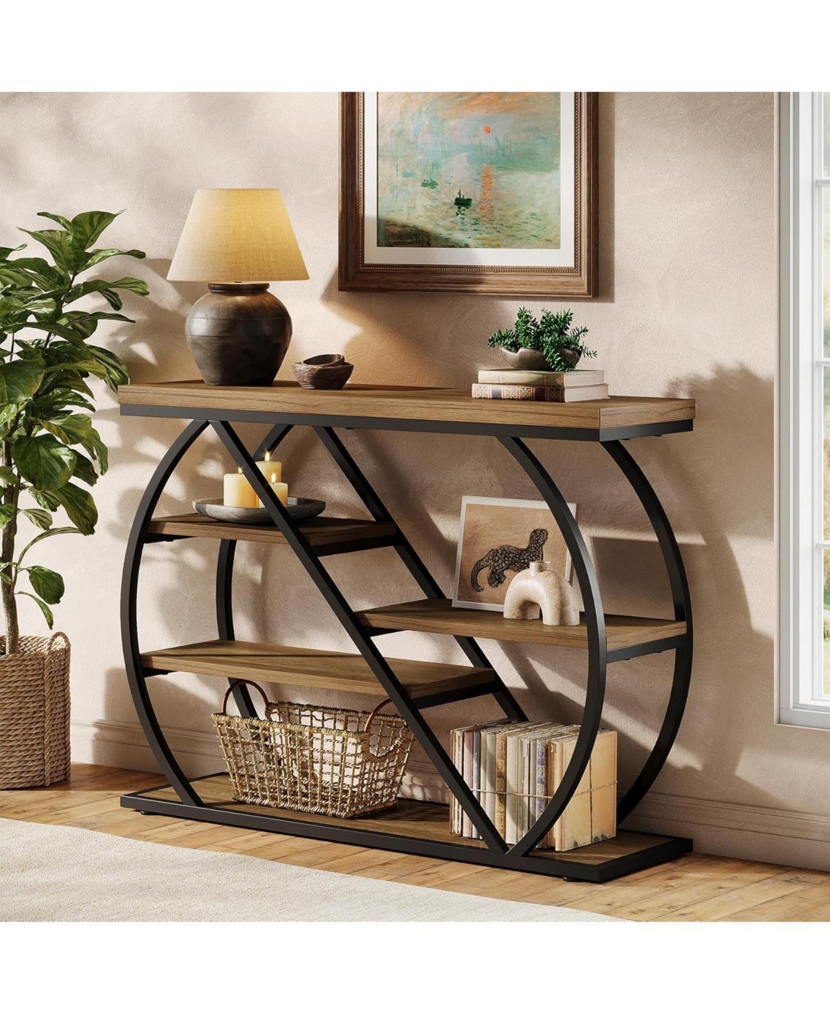 Tribesigns Console Table,Farmhouse Entryway Table with 5-Tier Storage Shelves,Wood Rustic Hallway Table,Sofa Table for Living Room