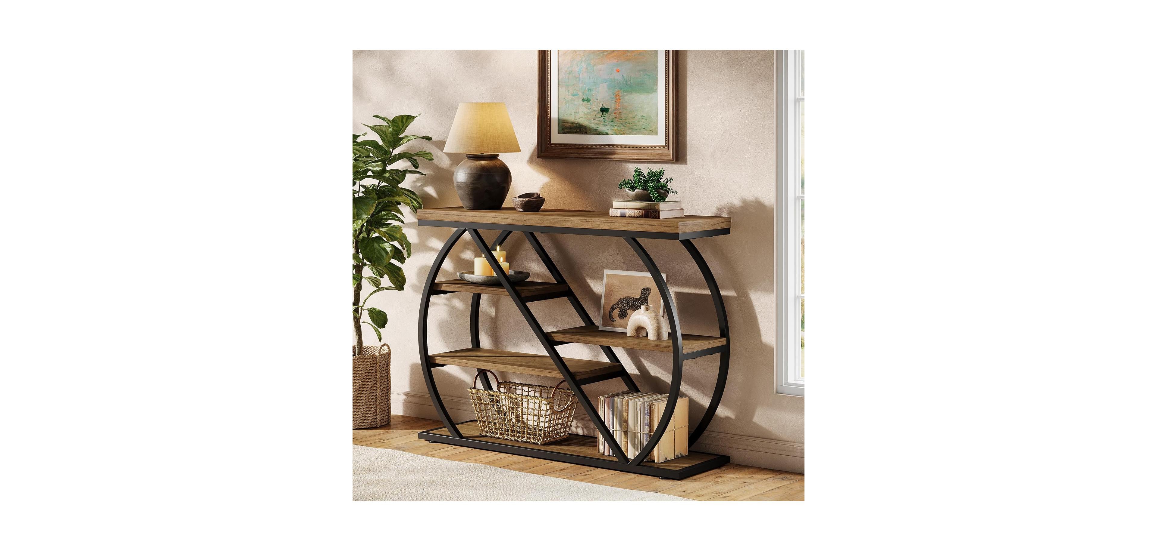 Tribesigns Console Table,Farmhouse Entryway Table with 5-Tier Storage Shelves,Wood Rustic Hallway Table,Sofa Table for Living Room