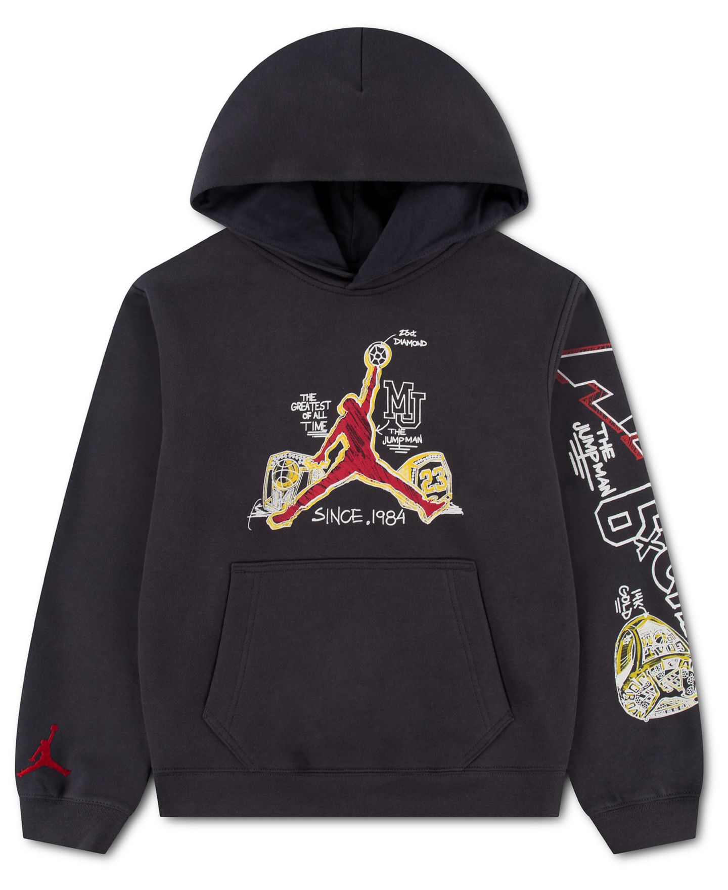 Худи Jordan Championship Ring Sketch Graphics Kangaroo Pocket Pullover для мальчиков, цвет: Почти чёрный — фото 1