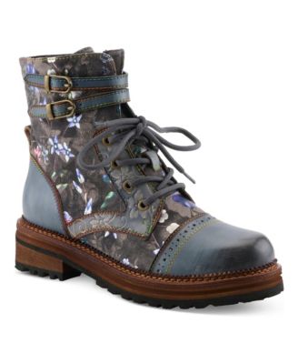 Women's Alltheway Combat Boots with Artistic Floral Detail