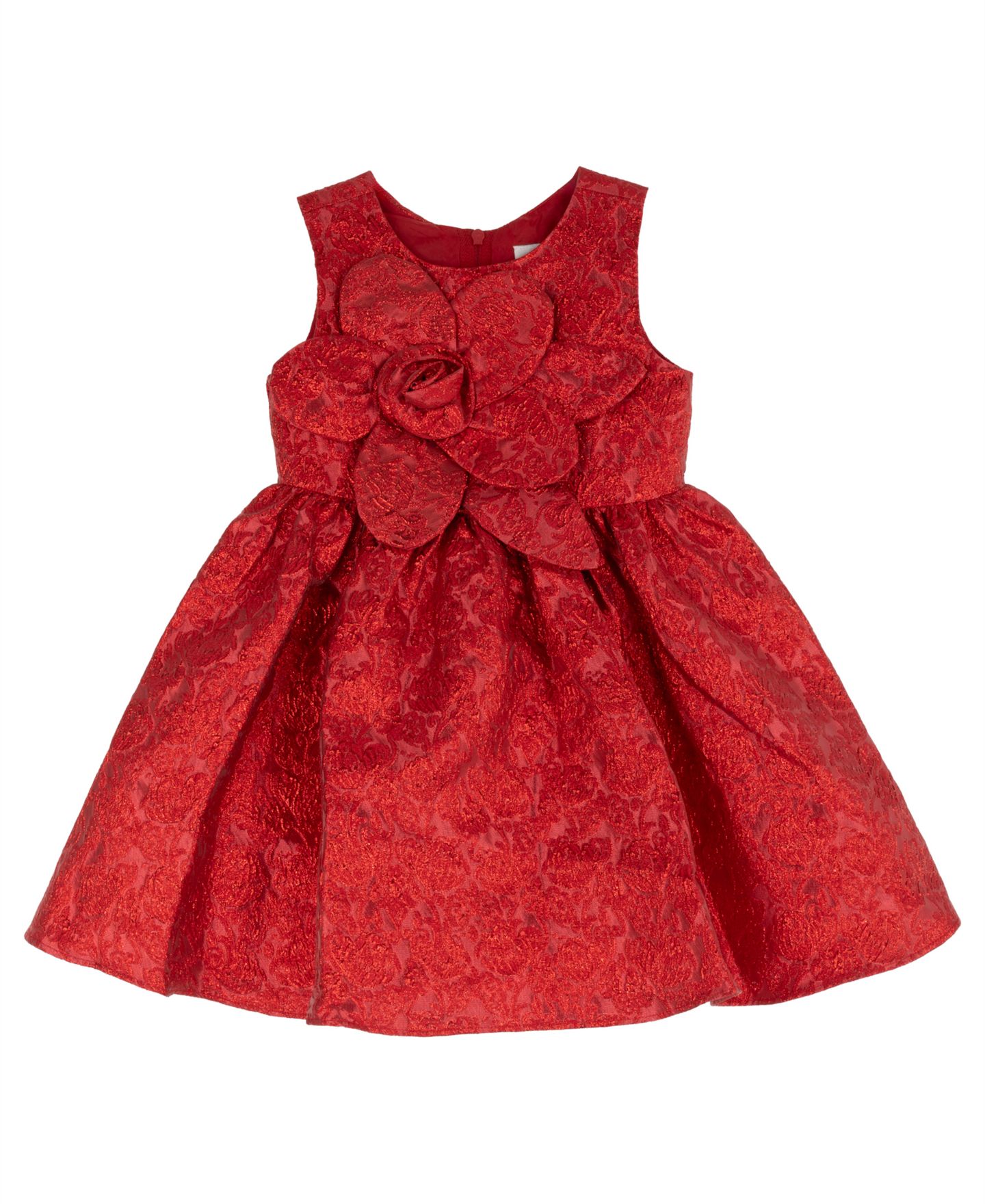 Платье Rare Editions Textured Floral Jacquard 3D-Flower Appliqué Fit & Flare Dress для девочек-малышей, цвет: Красный — фото 1