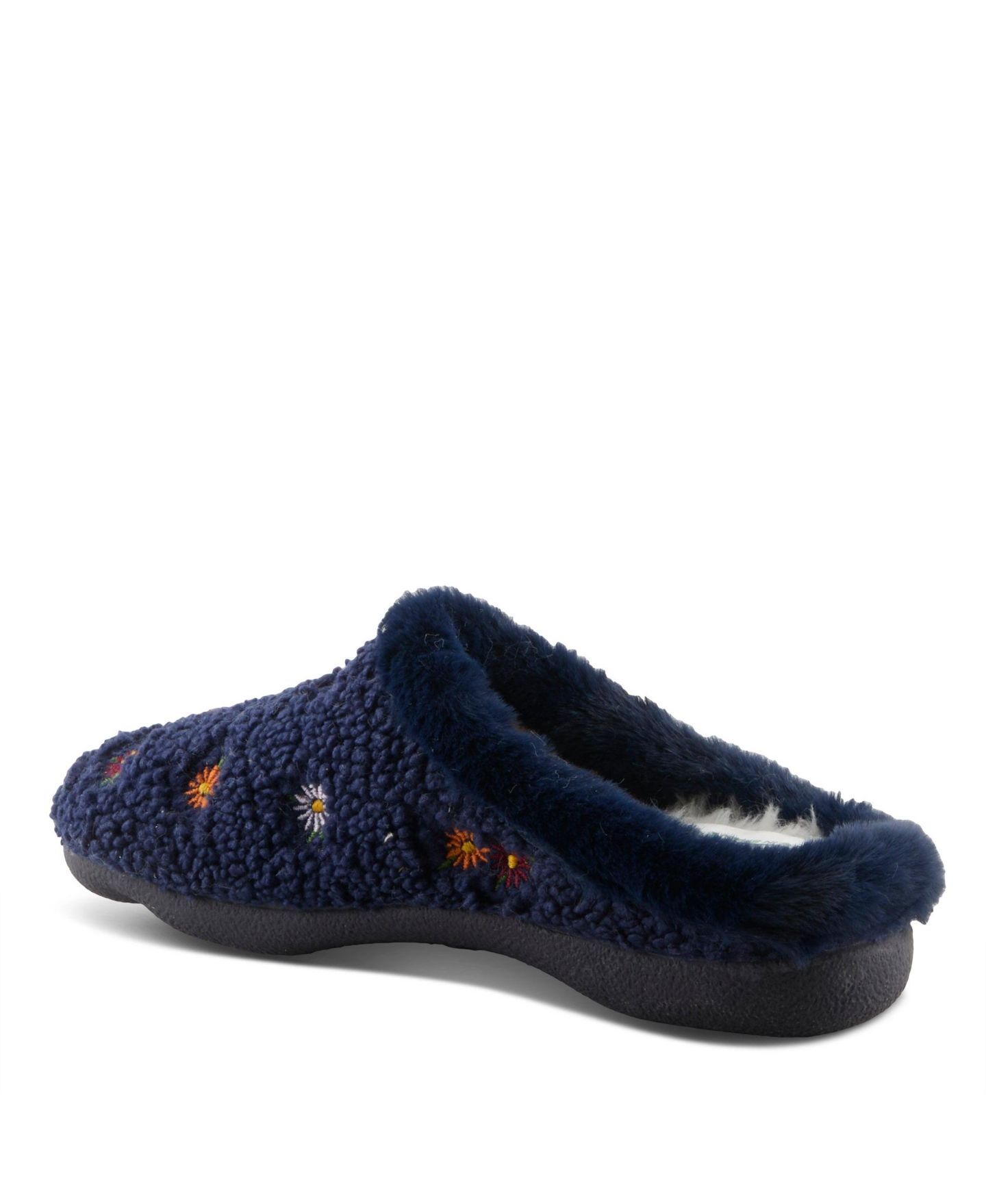 Женские тапочки Flexus Abouquet Plush Slippers with Faux Fur Trim, цвет: Тёмно-синий — фото 7