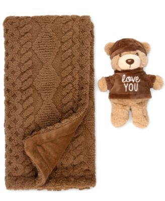 Baby Boys' or Baby Girls' Cable-Knit Reversible Blanket and Plush Bear, 2-Piece Set