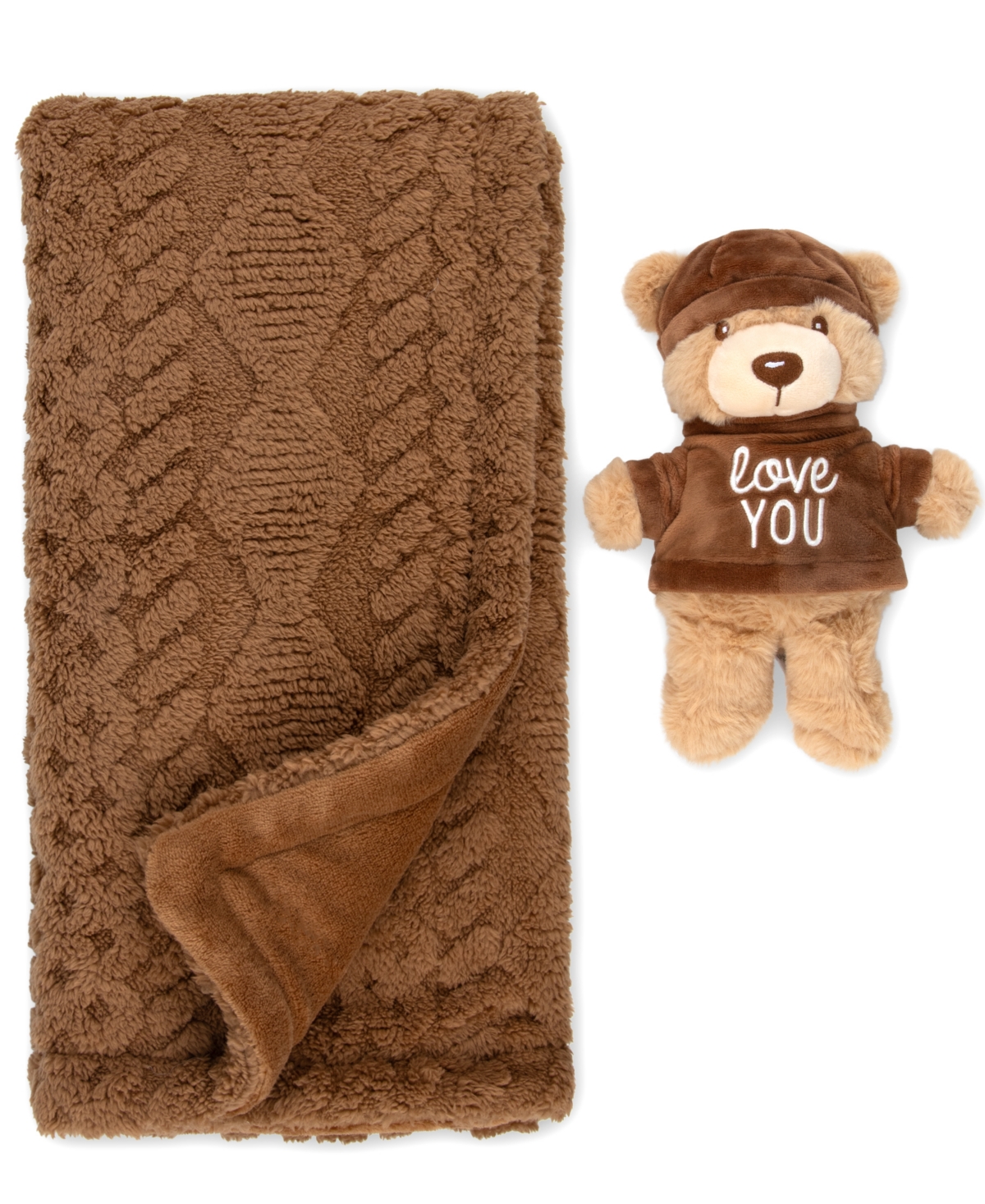 Baby Essentials Kids' Baby Boys' Or Baby Girls' Cable-knit Reversible Blanket And Plush Bear, 2-piece Set In Beige