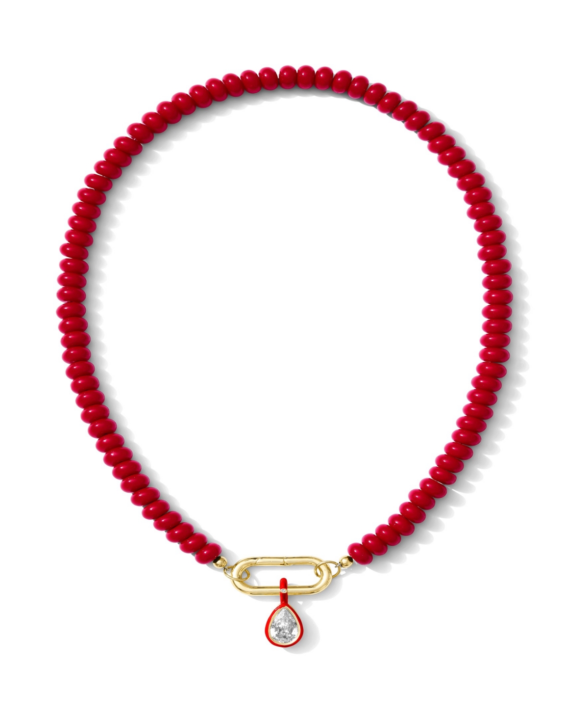 Alv Jewels Cubic Zirconia and Dyed Jade Beaded Necklace - Ruby Red