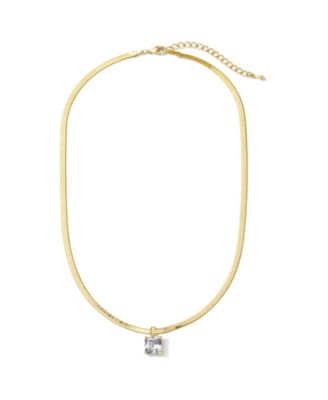 Large Cz Baguette Charm with Thin Snake Chain Necklace