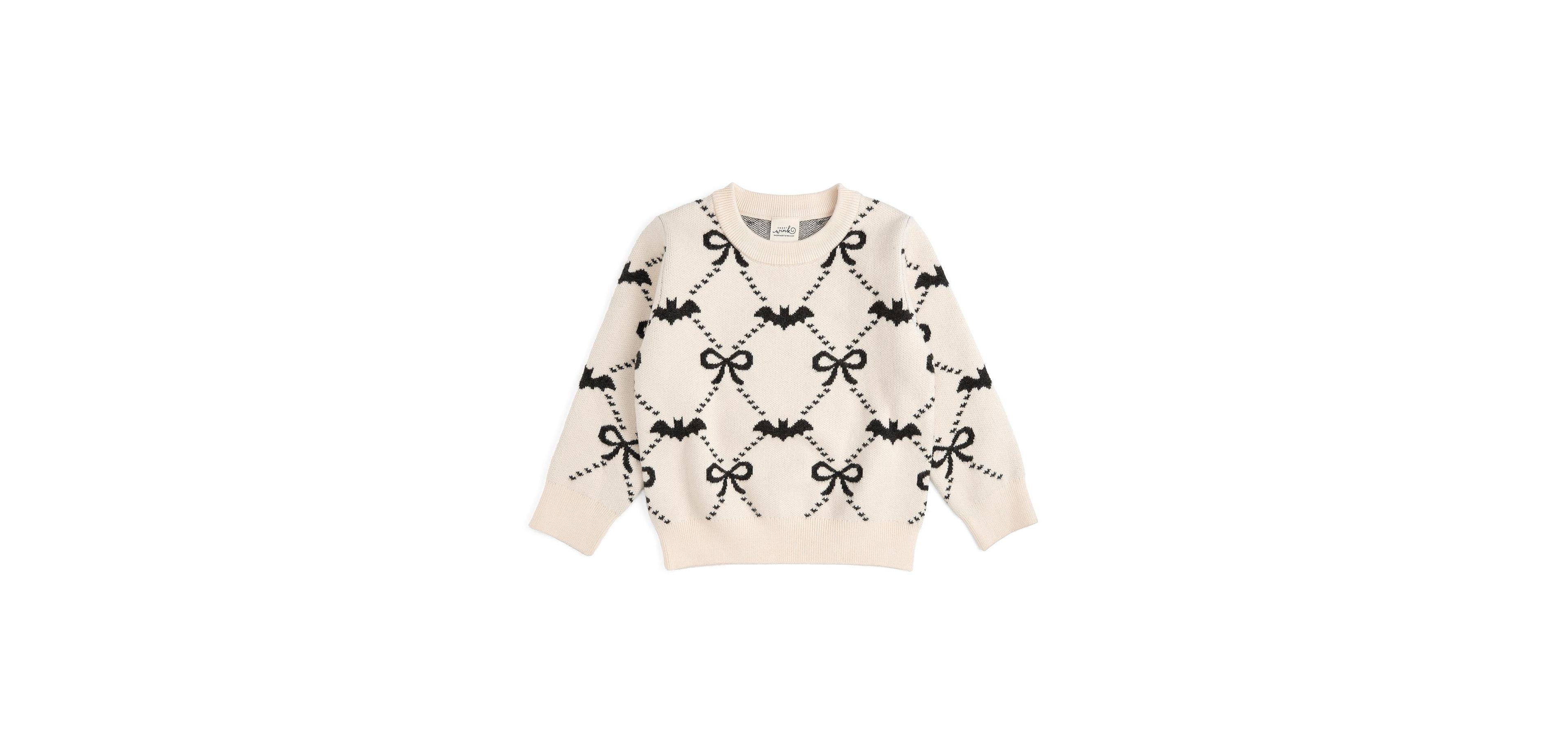 Sweet Wink Baby Girls' Bat Trellis Crewneck Long-Sleeve Halloween Sweater
