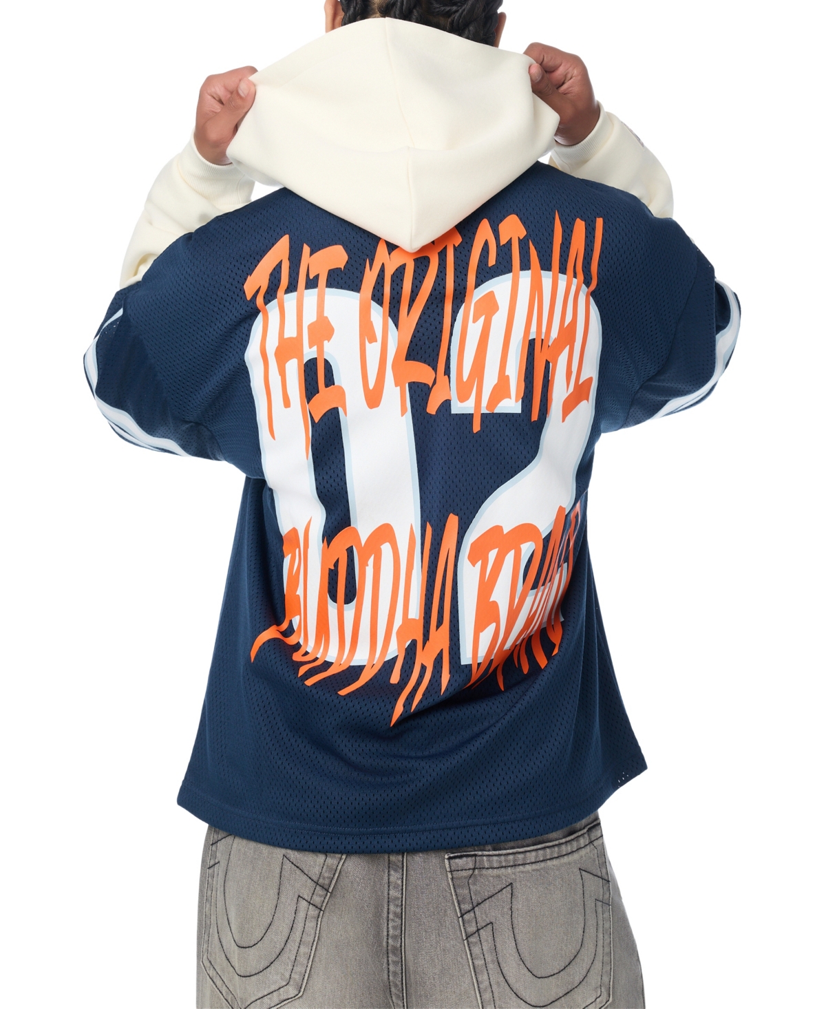 True Religion Men's Y2K Football Jersey Zip Hoodie