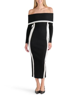 Juniors' Marilyn Neck Ribbed-Knit Off-the-Shoulder Maxi Dress
