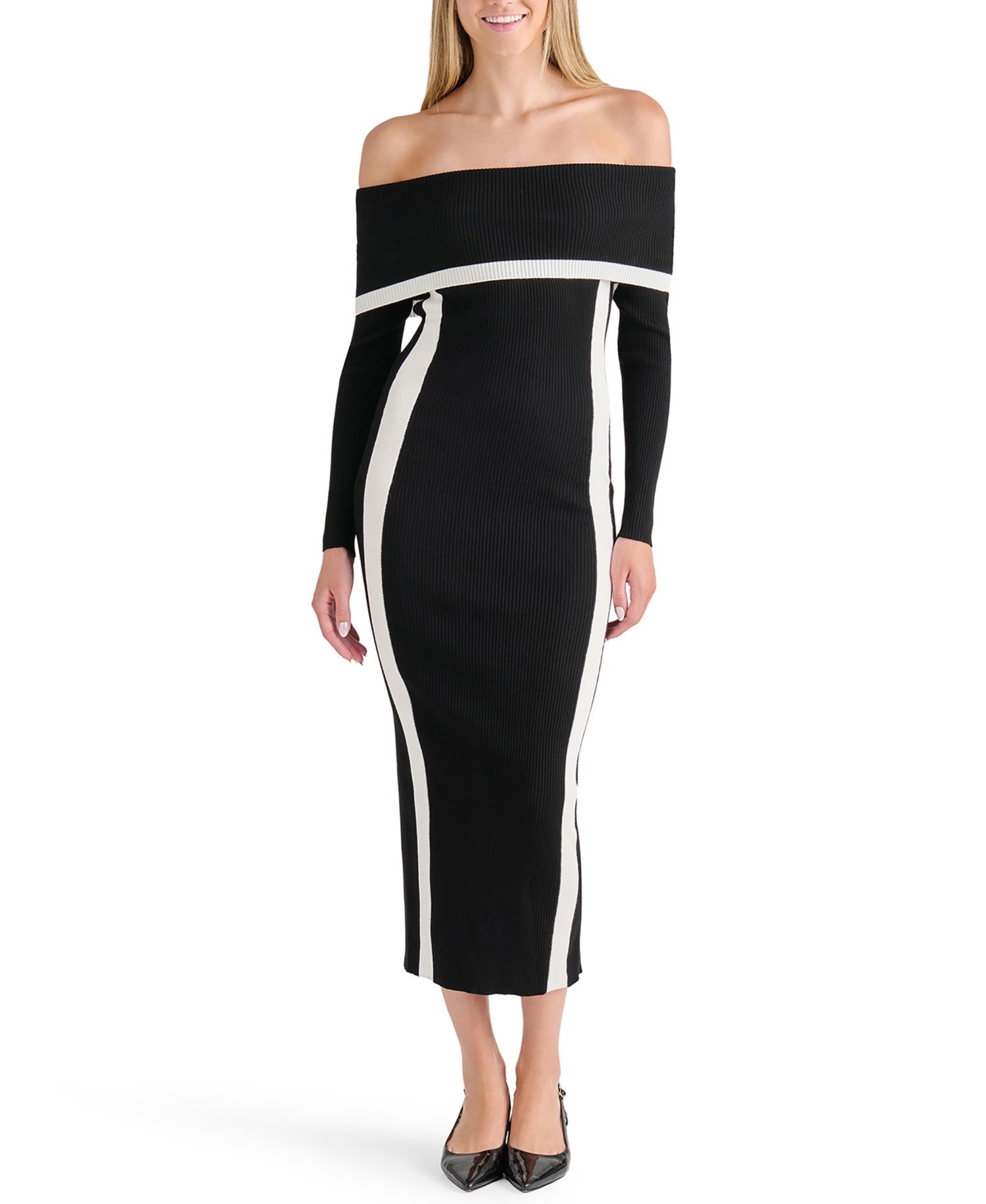 Juniors' Marilyn Neck Ribbed-Knit Off-the-Shoulder Maxi Dress
