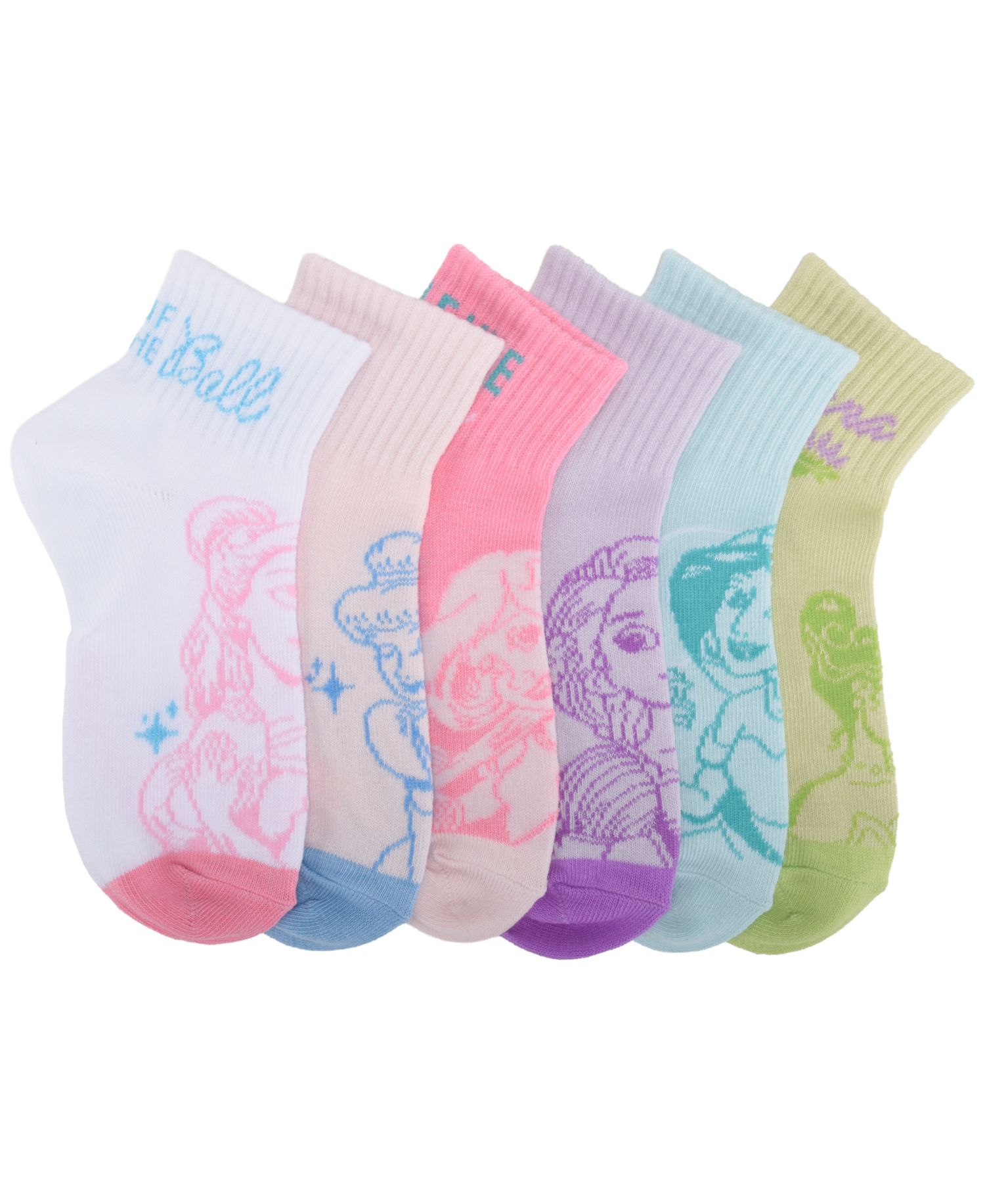 Girls' 4-16 Disney Princess Ankle Crew Socks, 6-Pack