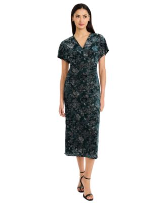 Women's Floral A-Line Midi V-Neck Dress