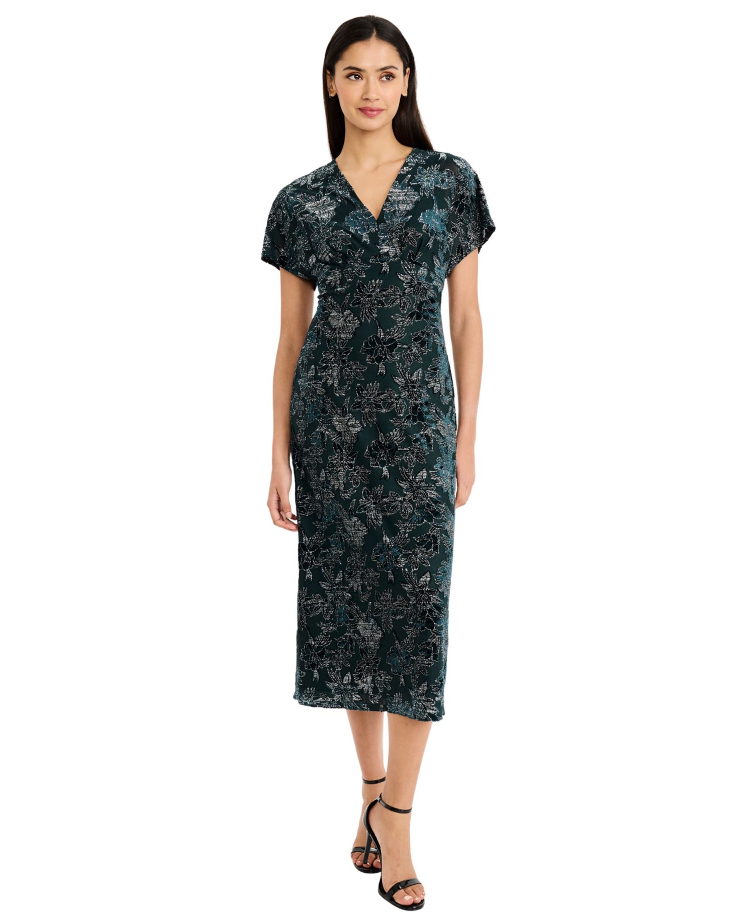 Women's Floral A-Line Midi V-Neck Dress