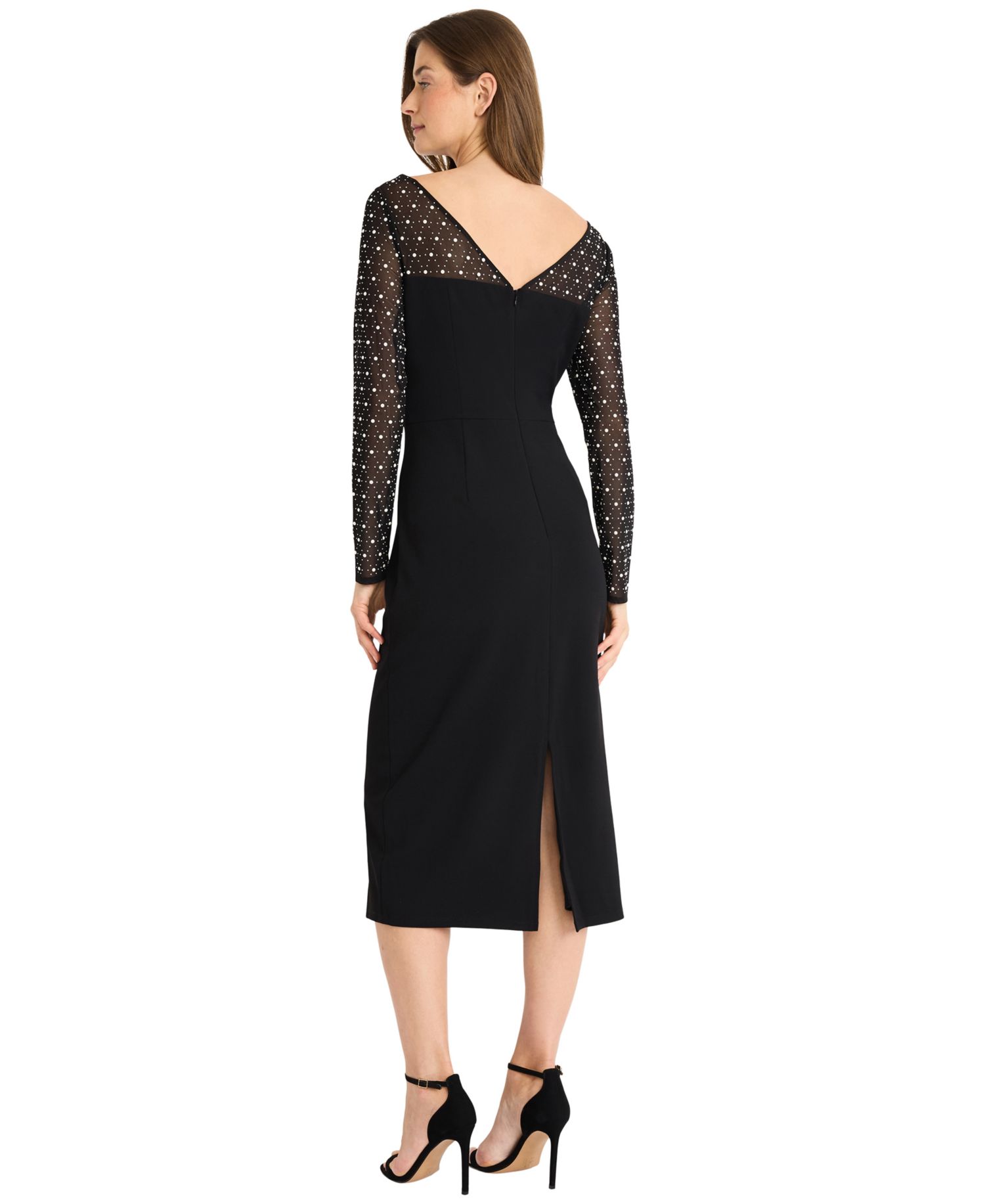 Women's Illusion Neckline Boat-Neck Long-Sleeve Sheath Dress