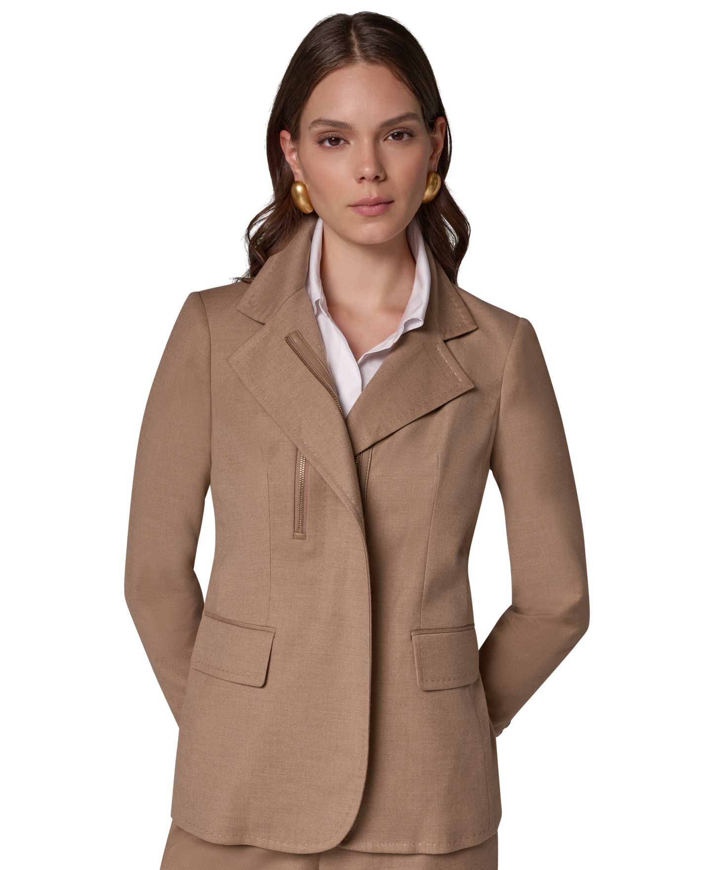 Женский пиджак Donna Karan New York Asymmetrical Zip Shoulder-Padded Blazer, цвет: Тёмный меланжевый — фото 15