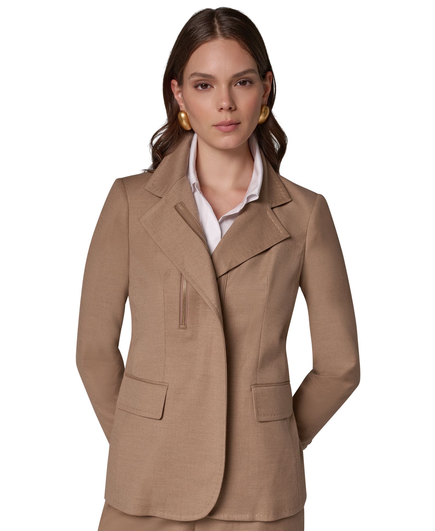 Women's Asymmetrical Zip Shoulder-Padded Blazer