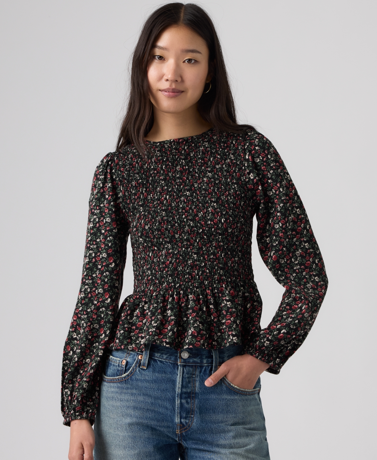 Levi's Plus Ashton Long-Sleeve Floral-Print Peplum Blouse