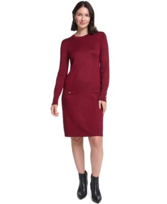 Women's Long-Sleeve Jewel-Neck Dress with Scarf