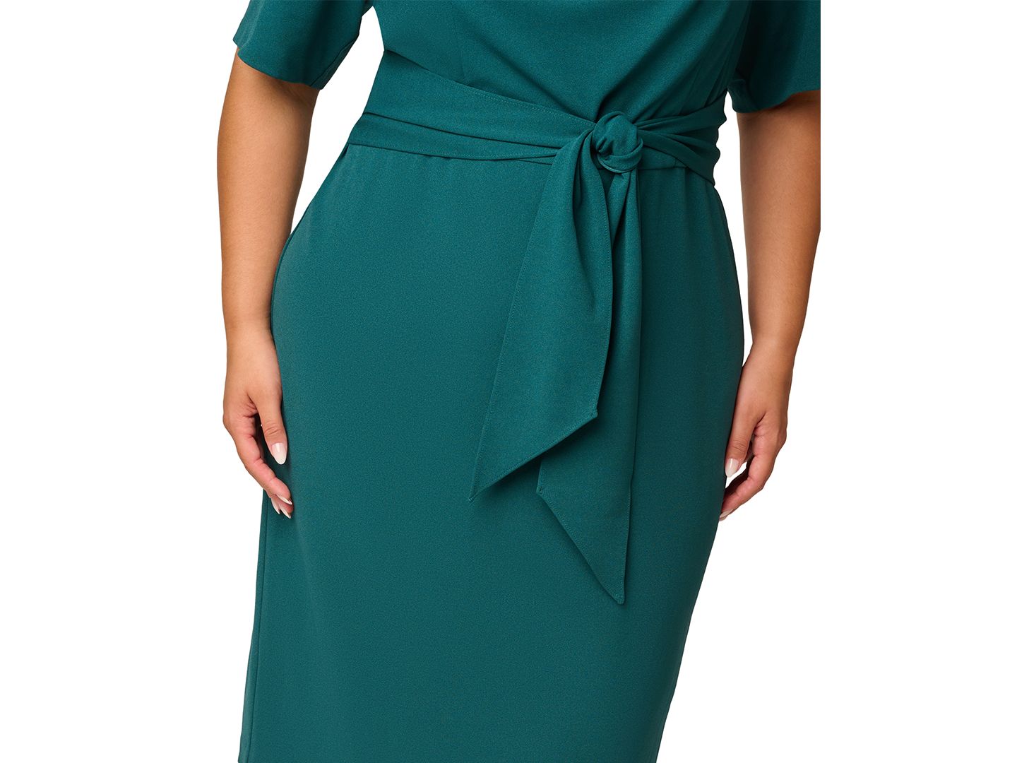 Женское платье Adrianna Papell Plus Size Crepe Asymmetrical Knee-Length Sheath, цвет: Тёмно-зелёный — фото 6
