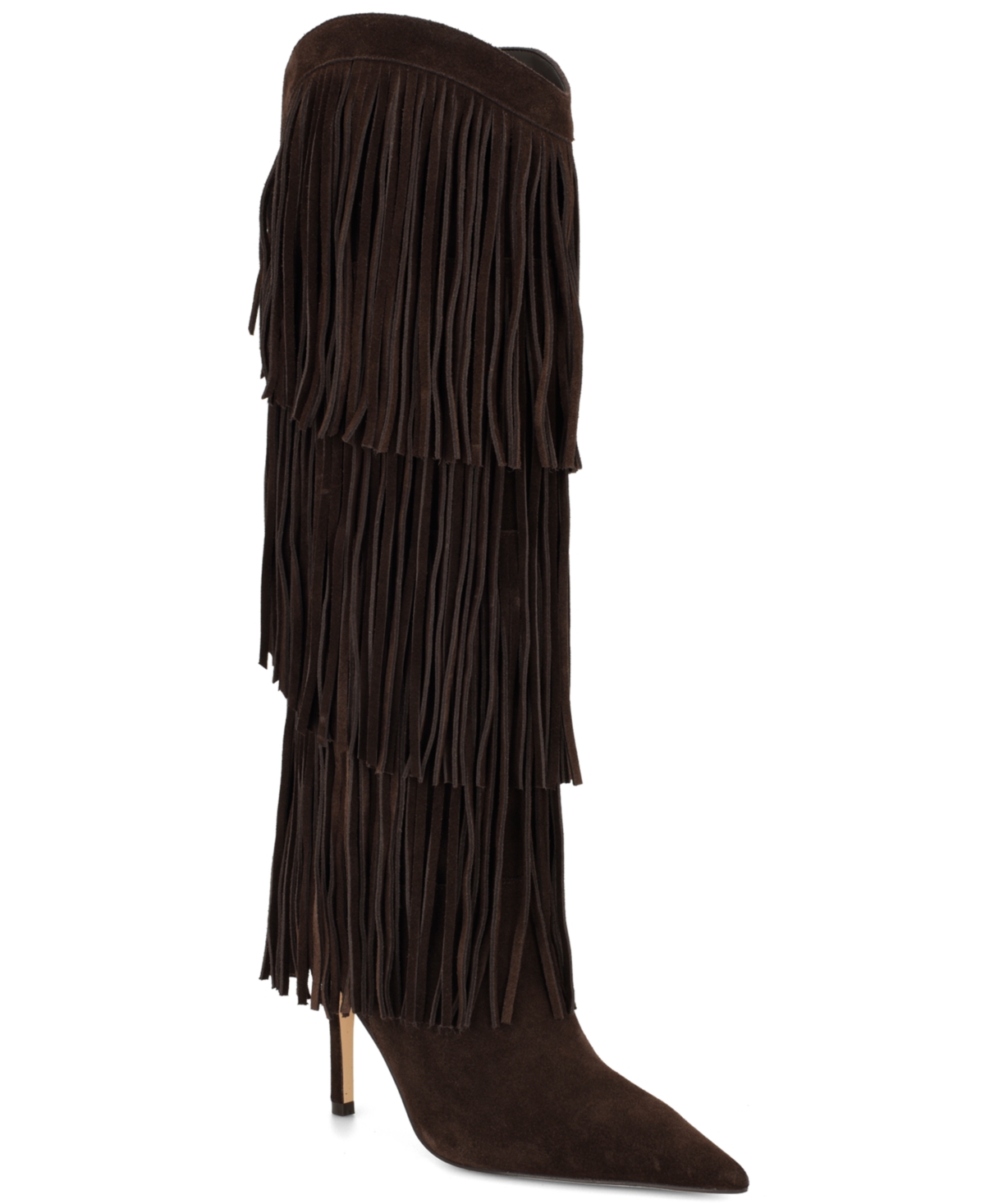 Nine West Women's Genviv Suede Fringe Tall Stiletto Boots - Dark Brown Suede