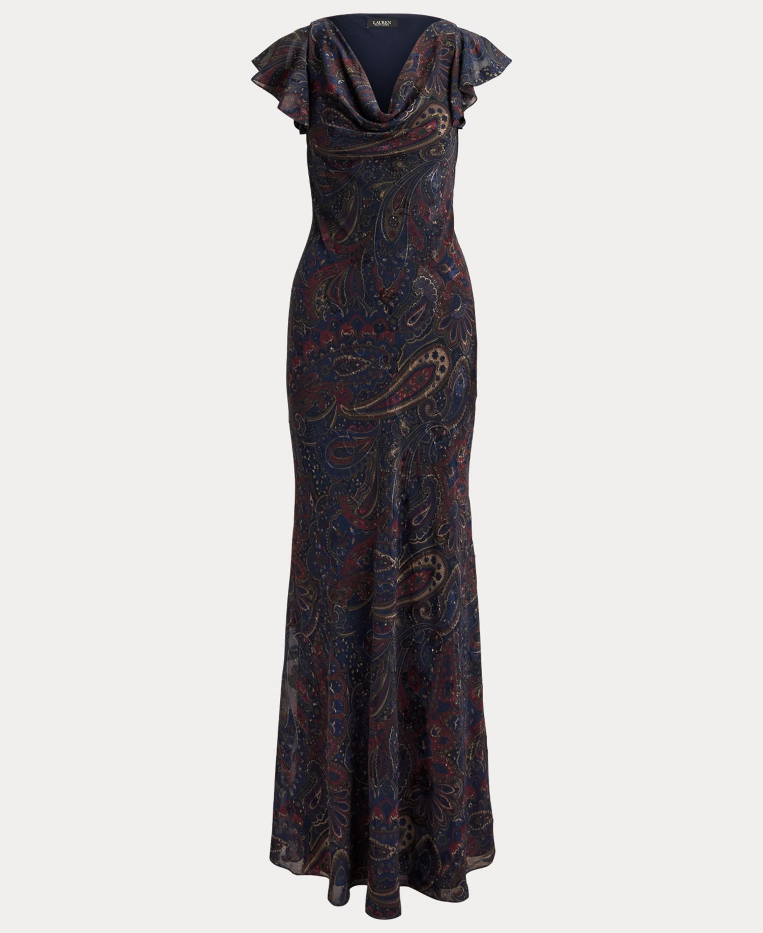 Women's Paisley Clipped Jacquard Cowlneck Gown