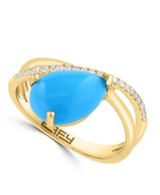 Turquoise (11x8mm) & Diamond (1/10 ct. t.w.) Ring in 14k Yellow Gold