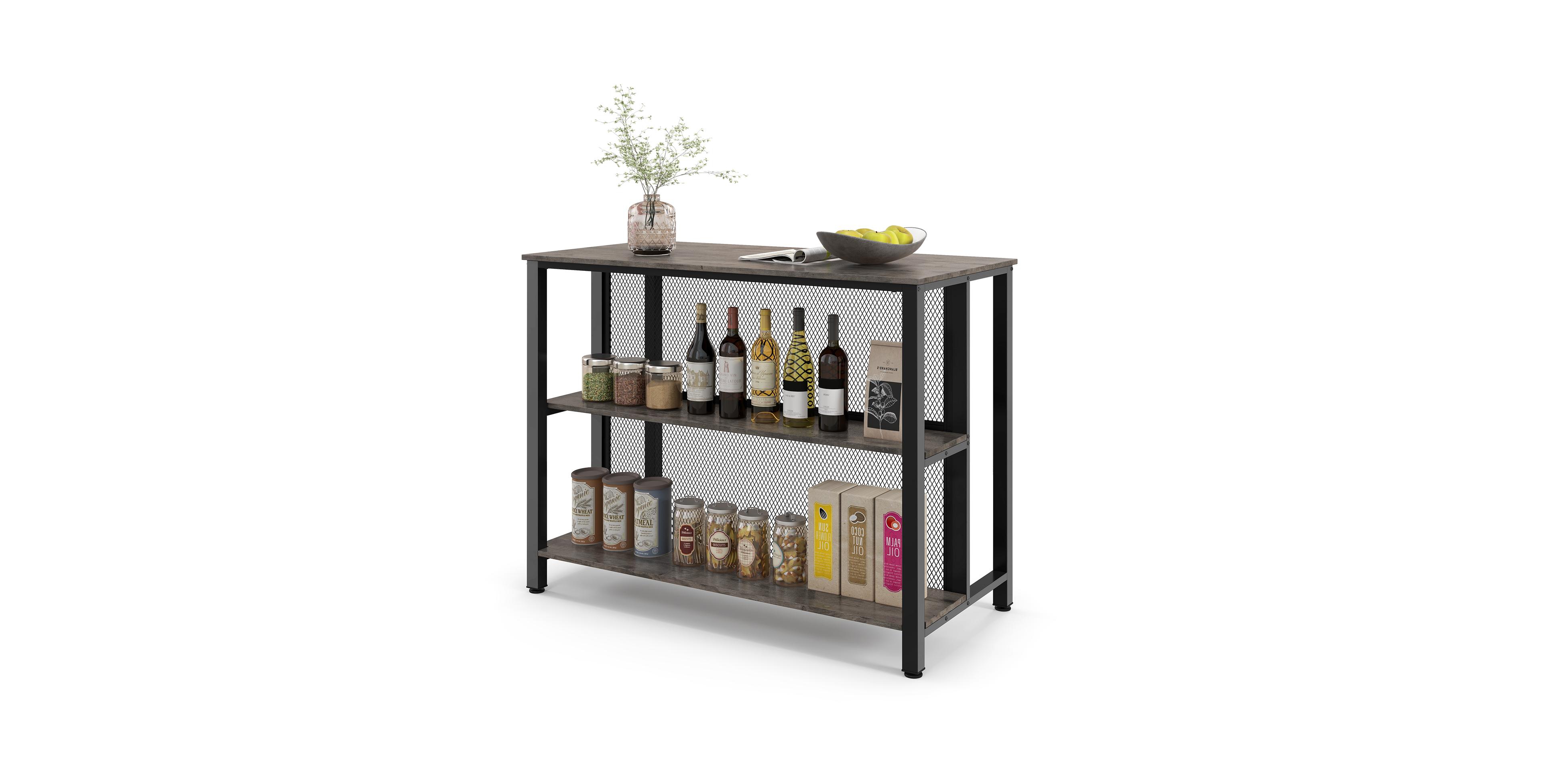 Volenca 36" 3-Tier Bar Table with Storage Metal Frame Adjustable Foot Pads for Dinning Room