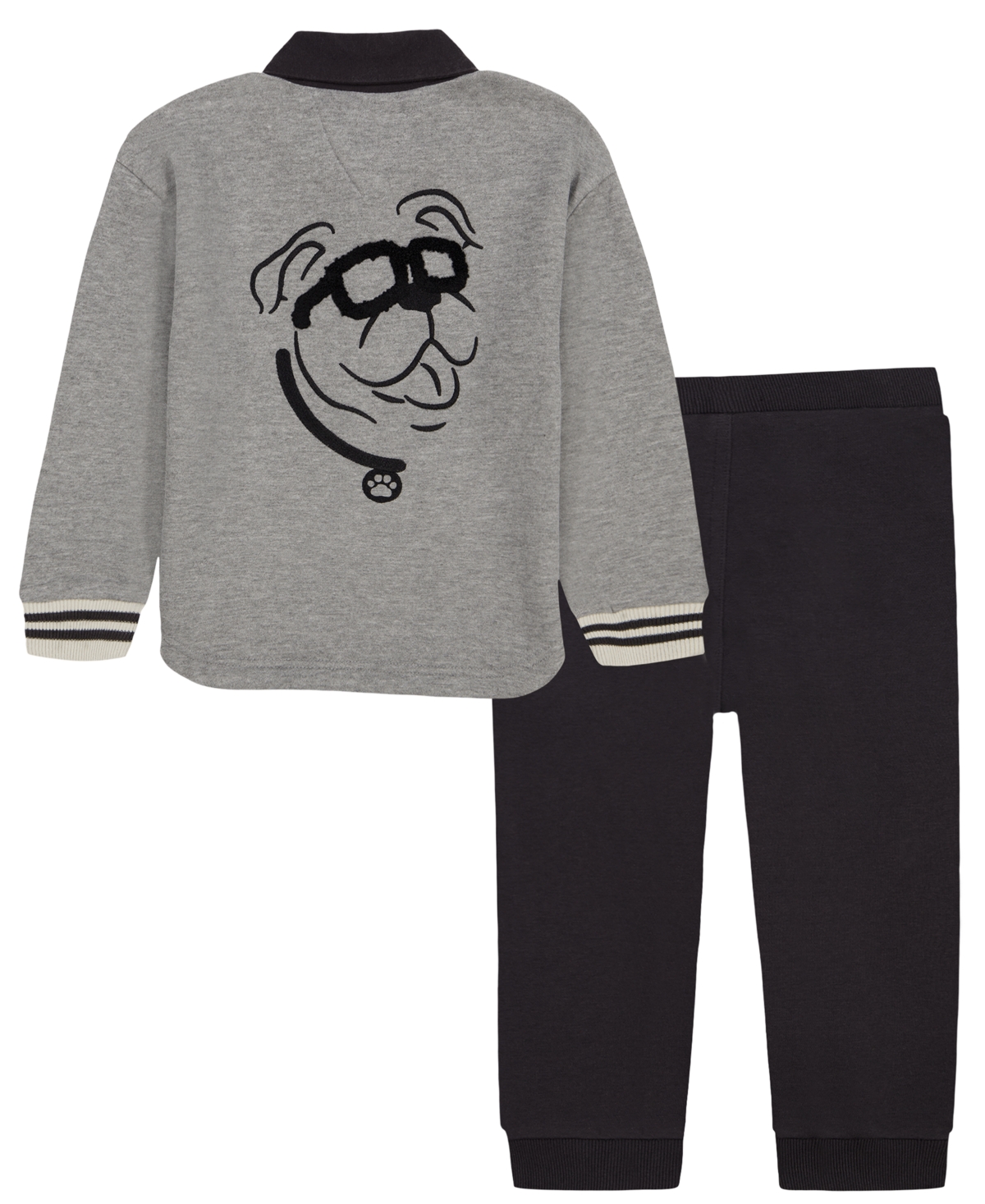 Kids Headquarters Toddler Boys' 2T-5T Embroidered-Dog Long-Sleeve Polo Pullover and Joggers, 2-Piece Set