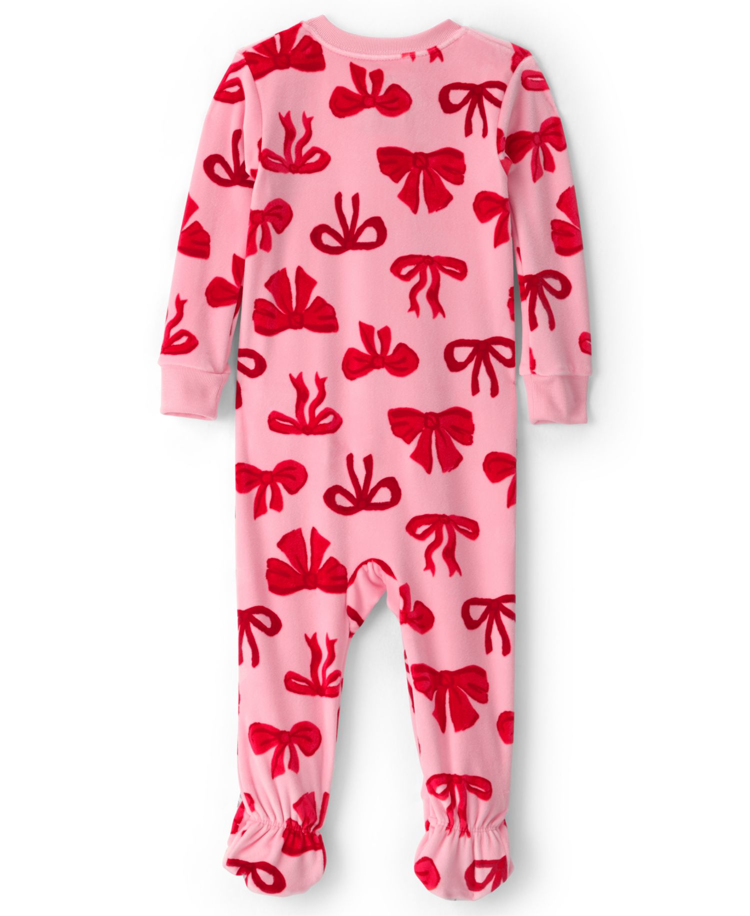 Baby Girls' Bears & Bows 2-Way Zipper Snug Fit DreamPlush Footed Pajamas