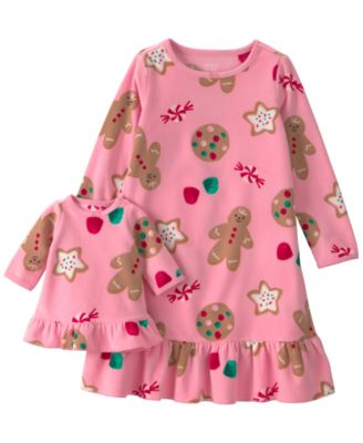 Girls' 4-16 Holiday Loose-Fit Long-Sleeve Nightgown and Doll Nightgown, 2-Piece Set