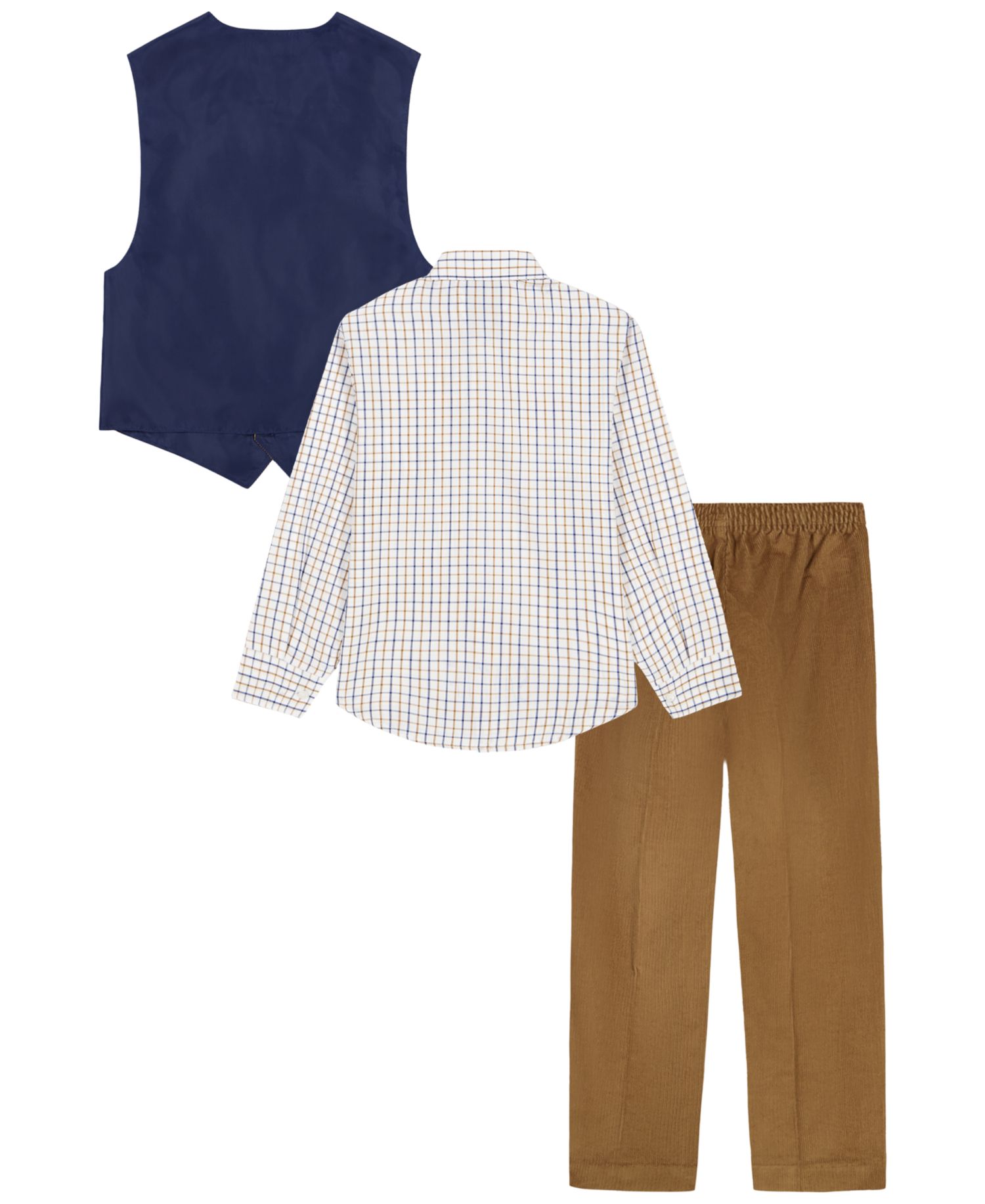 Baby Boys' Corduroy Check-Print Long-Sleeve Dress Shirt, Vest, Pants, and Tie, 4-Piece Set
