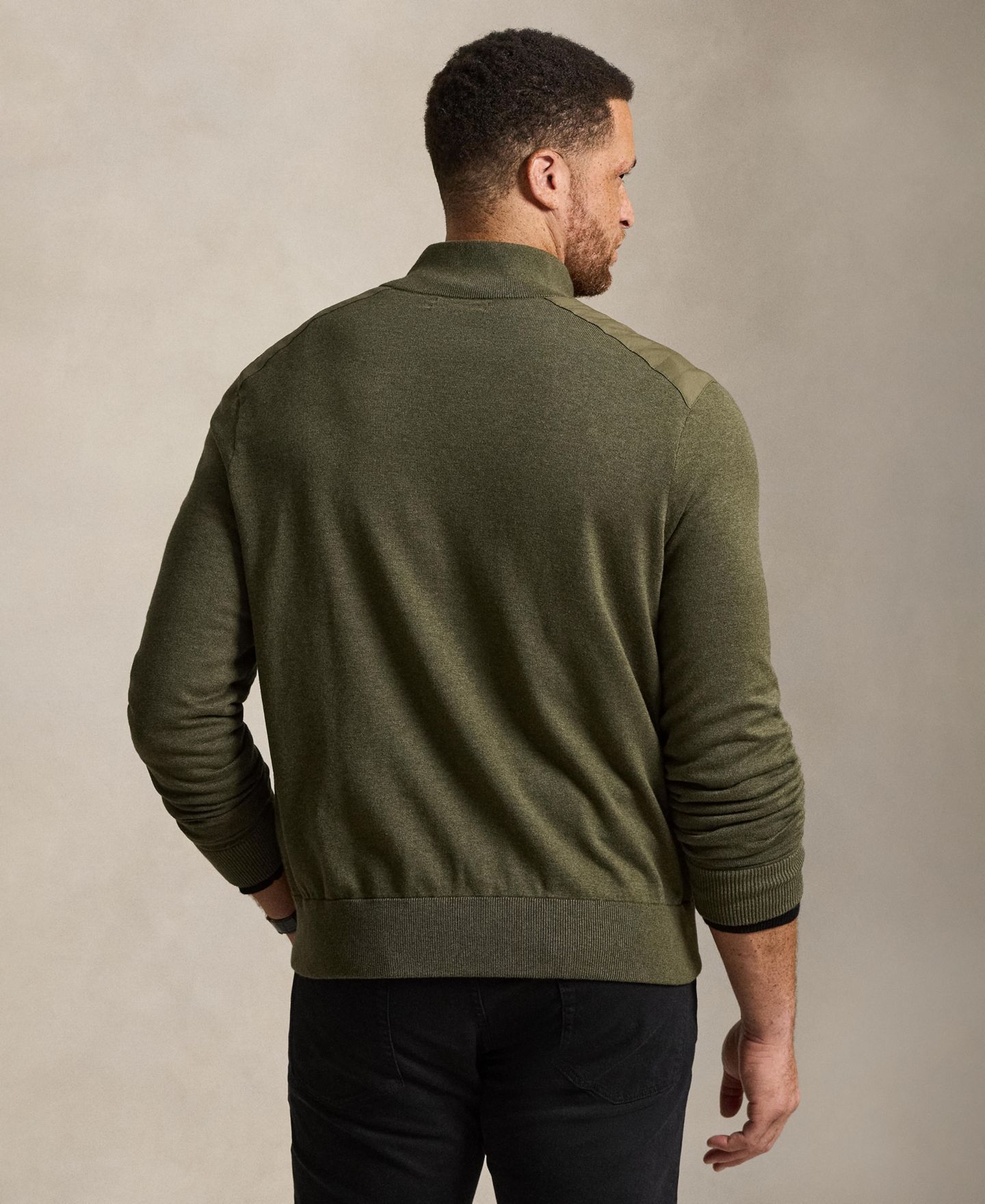 Мужской кардиган Polo Ralph Lauren Big & Tall Hybrid Full-Zip Mockneck Channel-Quilted, цвет: Оливковый комбинированный — фото 5