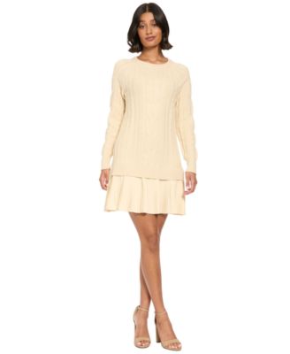 Women's Viscose-Blend Long-Sleeve Pleated Cable-Knit Sweater Dress