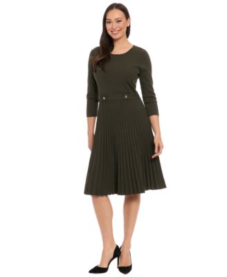Women's 3/4-Sleeve Pleated Fit & Flare Dress
