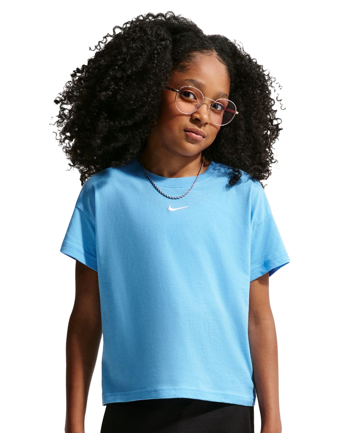 Nike Big Girls Sportswear Essential Cotton Swoosh Logo T-Shirt