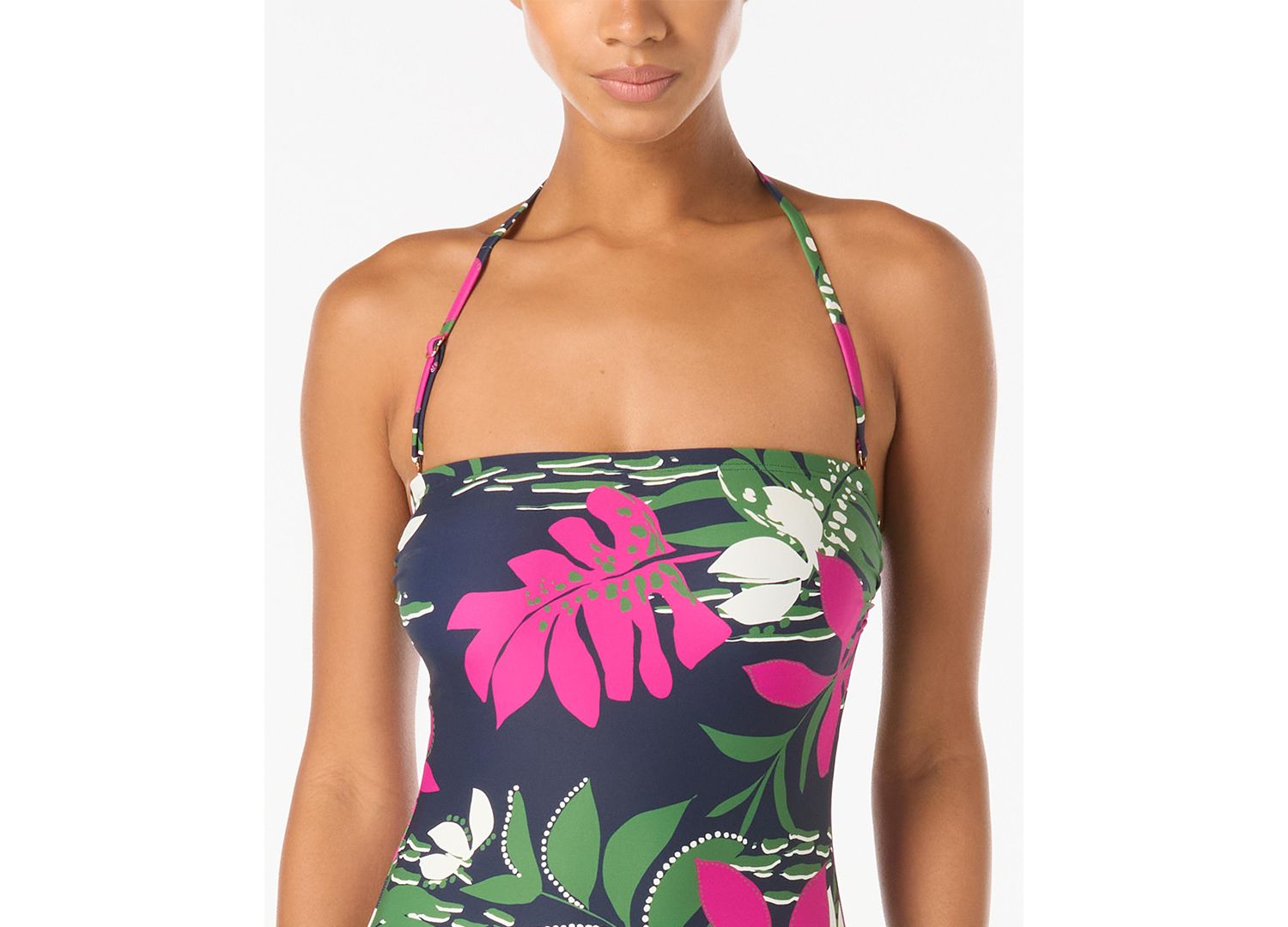 Women's Floral-Print Bandeau One-Piece Swimsuit with Adjustable Straps