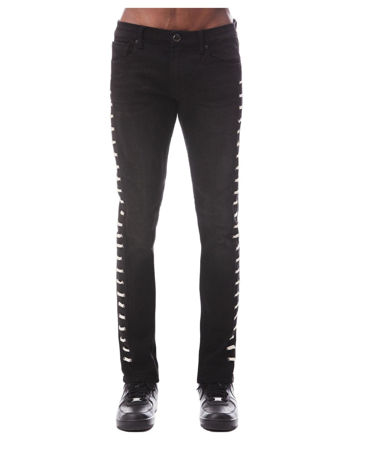 Мужские джинсы Hvman Chosen To Prevail x Cult Strat Super-Skinny-Fit Waxed-Lace Trim Low-Rise, цвет: Чёрный — фото 1