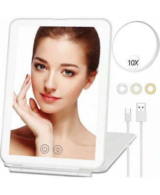 Rechargeable Travel Lighted Makeup Mirror 72 LED 10X Magnify 3 Color Touch Dimming Vanity Mirror