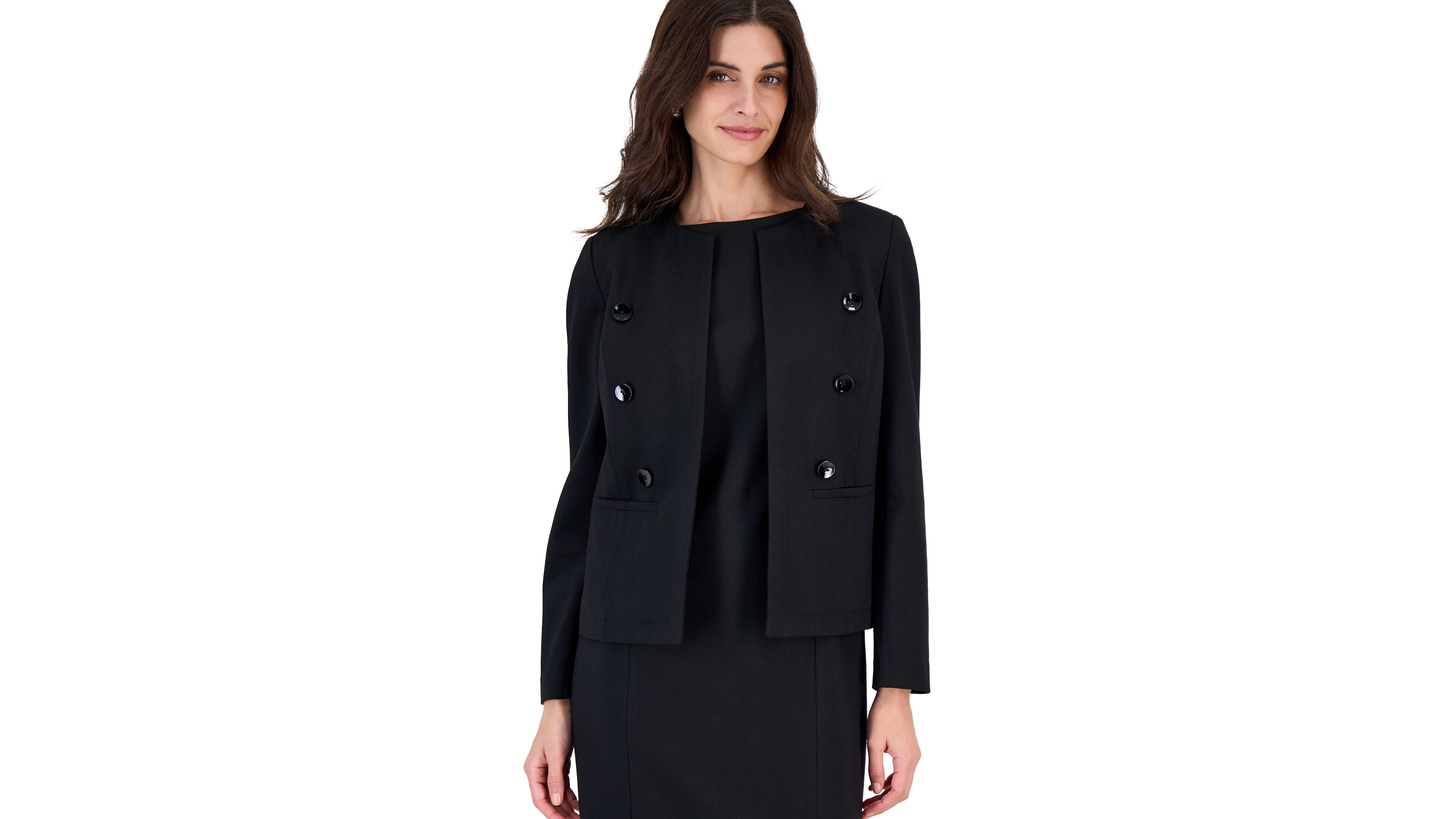 Kasper Women's Compression Collarless Double Breasted Button Jacket