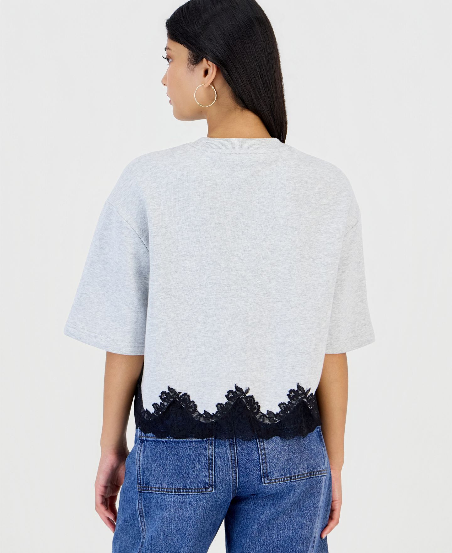 Женская толстовка And Now This Petite Lace-Trim Fleece Lounge Sweatshirt, цвет: Меланжевый серый — фото 4