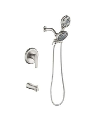 Tub Shower Faucet Dual Head Handheld 2 In 1 System With Spout Trim Kit