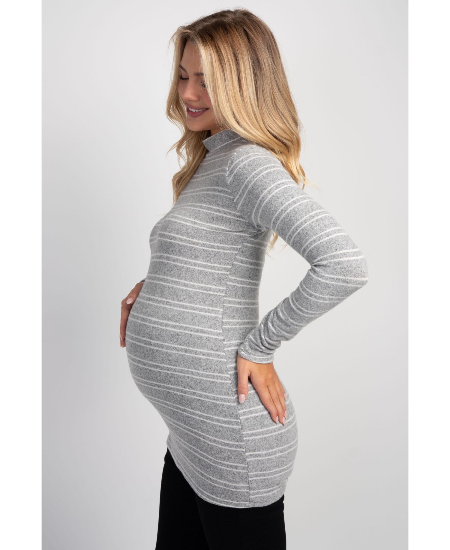 Maternity Striped Mock Neck Long-Sleeve Tunic
