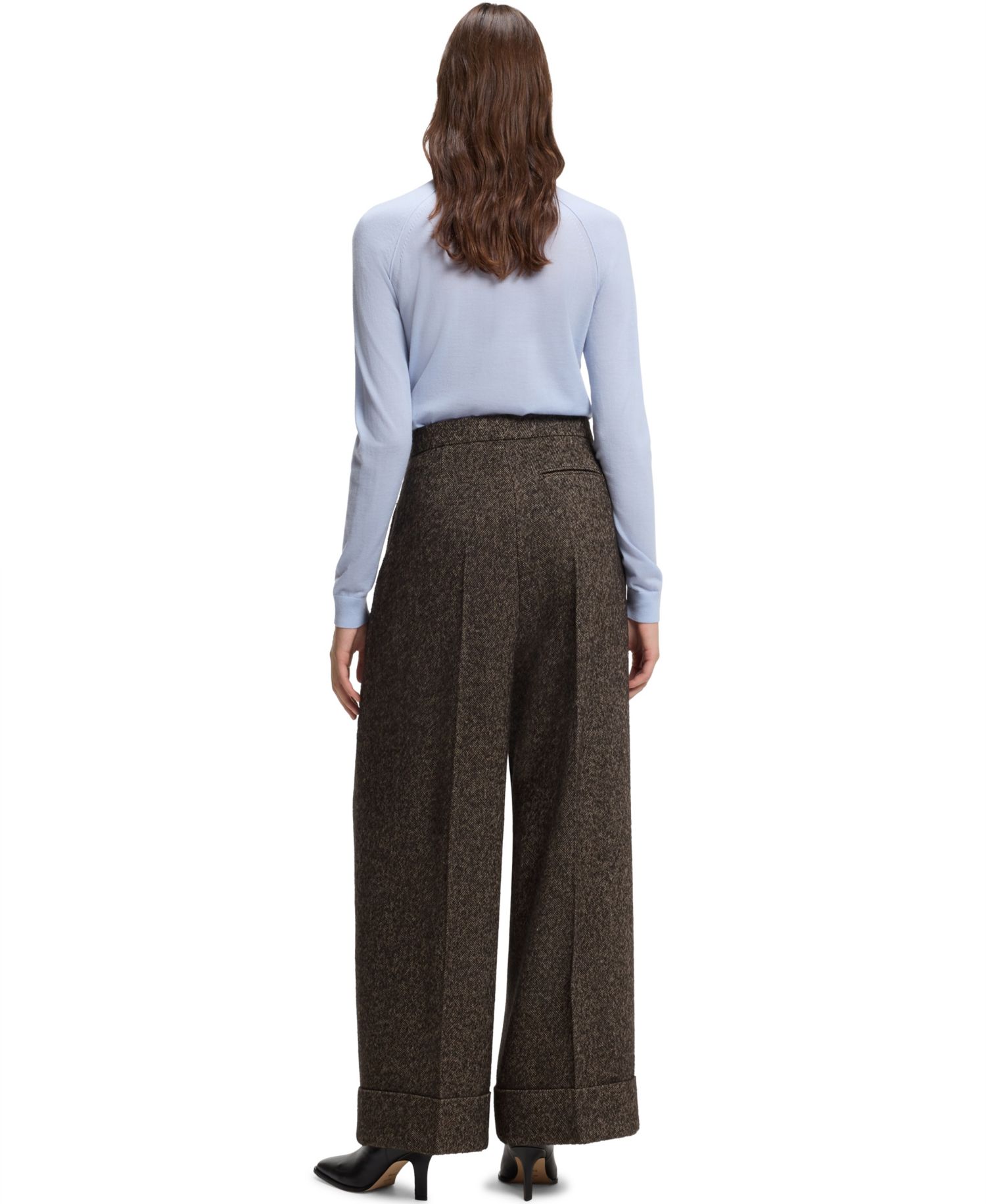 BOSS by Women's Wool Blend Wide-Leg Herringbone Pants