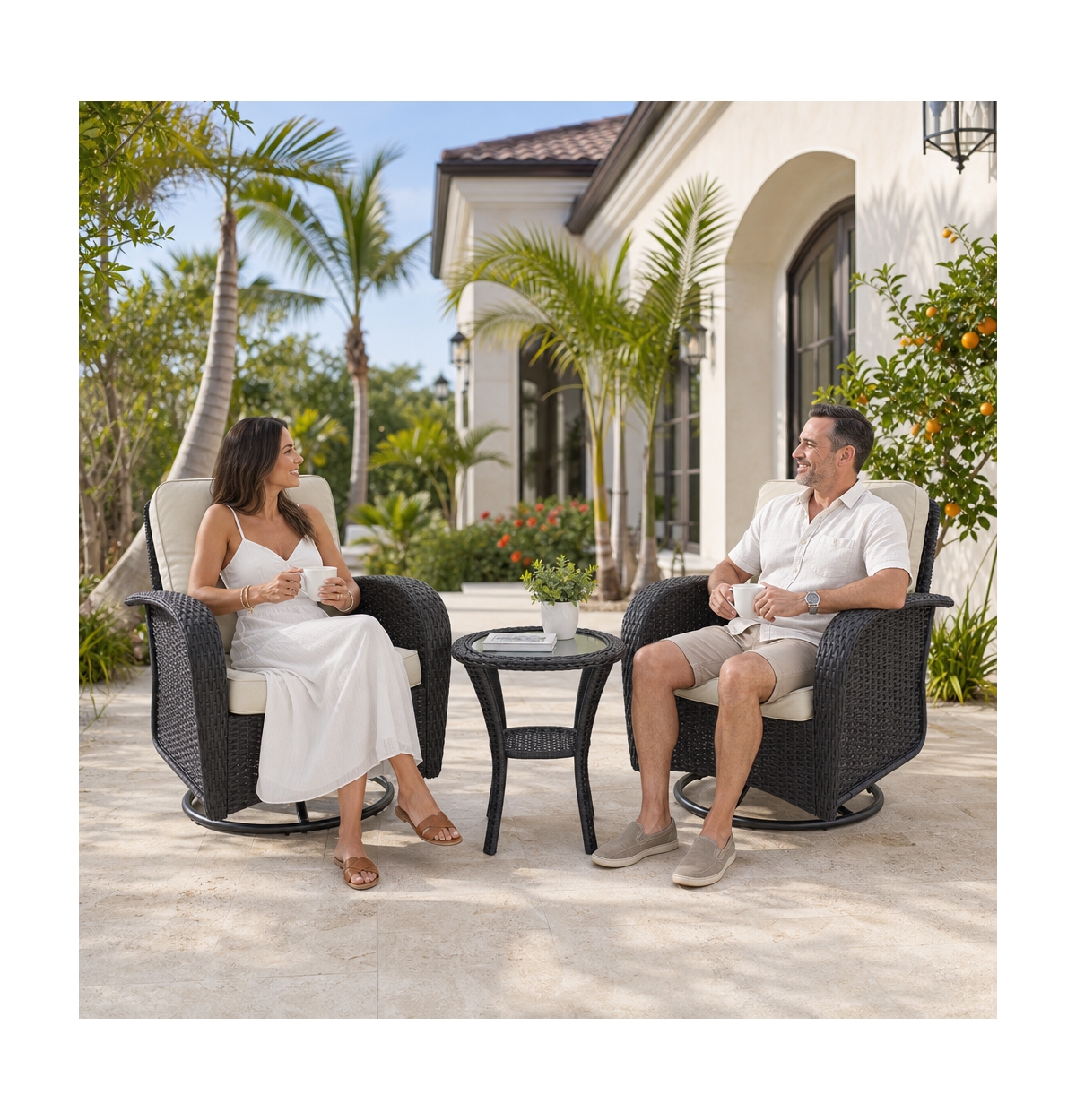 Aoxun Outdoor Bistro Set with Swivel Rocking Chairs