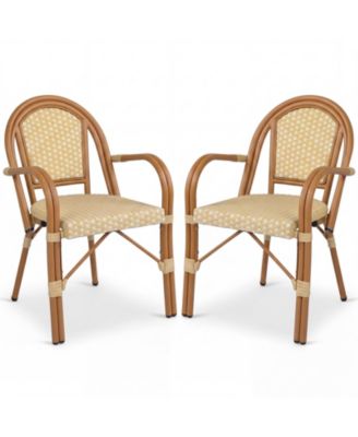 Outdoor French Bistro Chairs Set of 2 with Armrests Galvanized Metal Frame