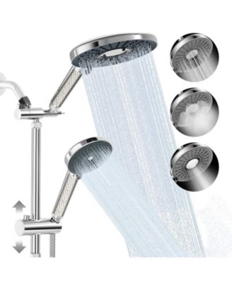 Filtered Shower Head Handheld Rainfall System Slide Bar Dual Filter Softener 6 Spray Modes Adjustable Height